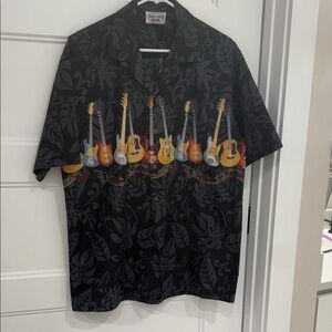 Men's Black Shirt with Guitar Print